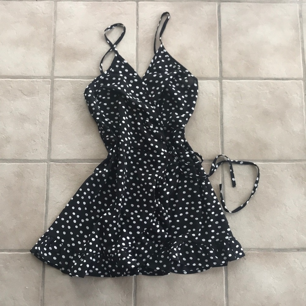 Black & white polka dot mini dress